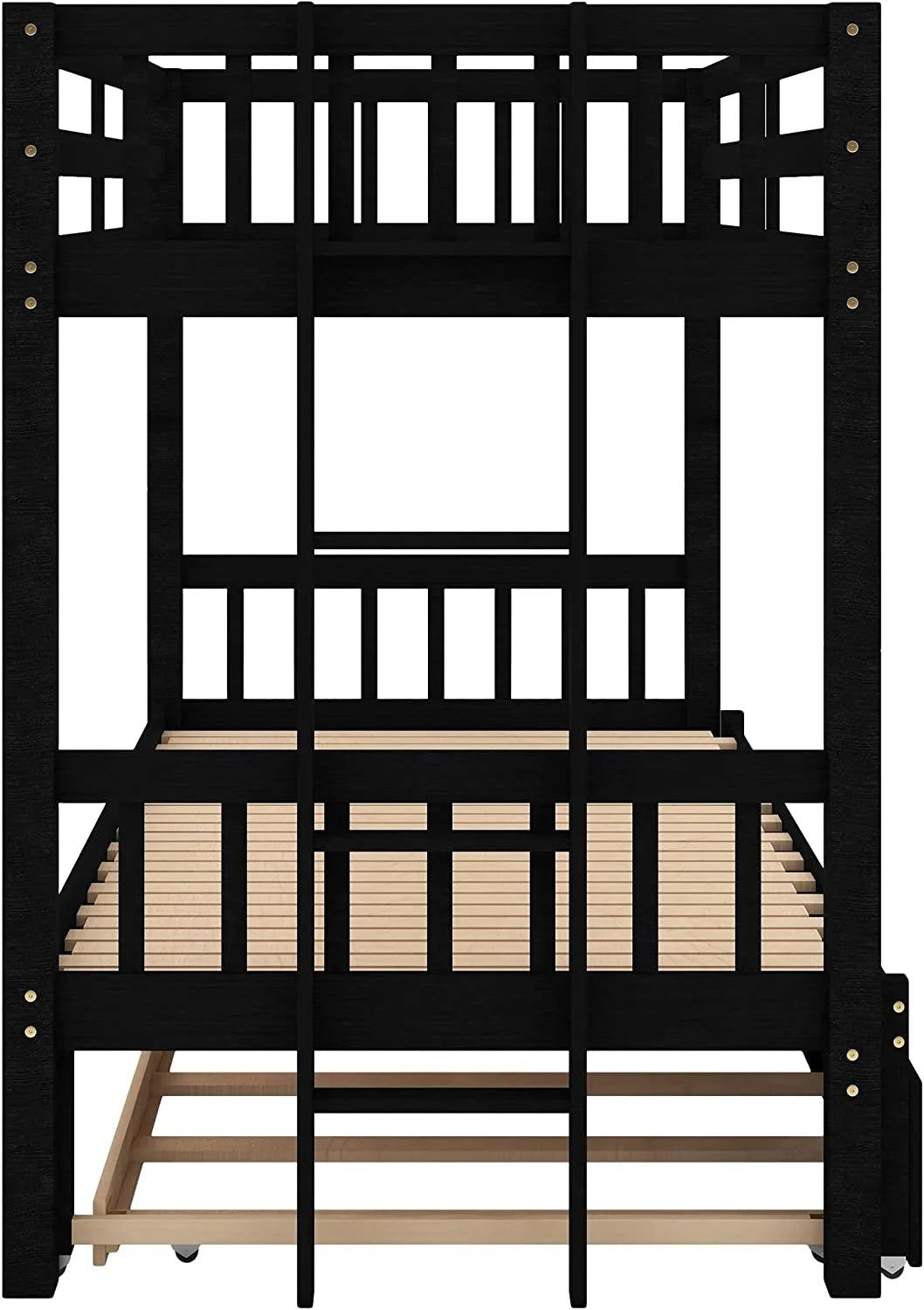 Over King Solid Wood Bunk Bed with Trundle (Espresso) D484