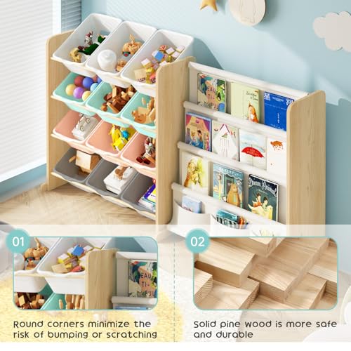 12 Bin 4 Shelf Toy Storage Organizer with Bookshelf L1583