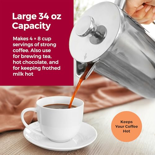 34oz Stainless Steel French Press Coffee Maker Y5964