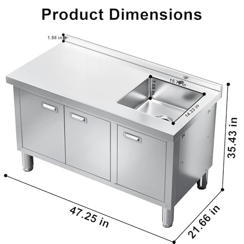 Freestanding Stainless Steel Utility Sink with Cabinet, 21.66 x 63 x 35.43 inches M633889