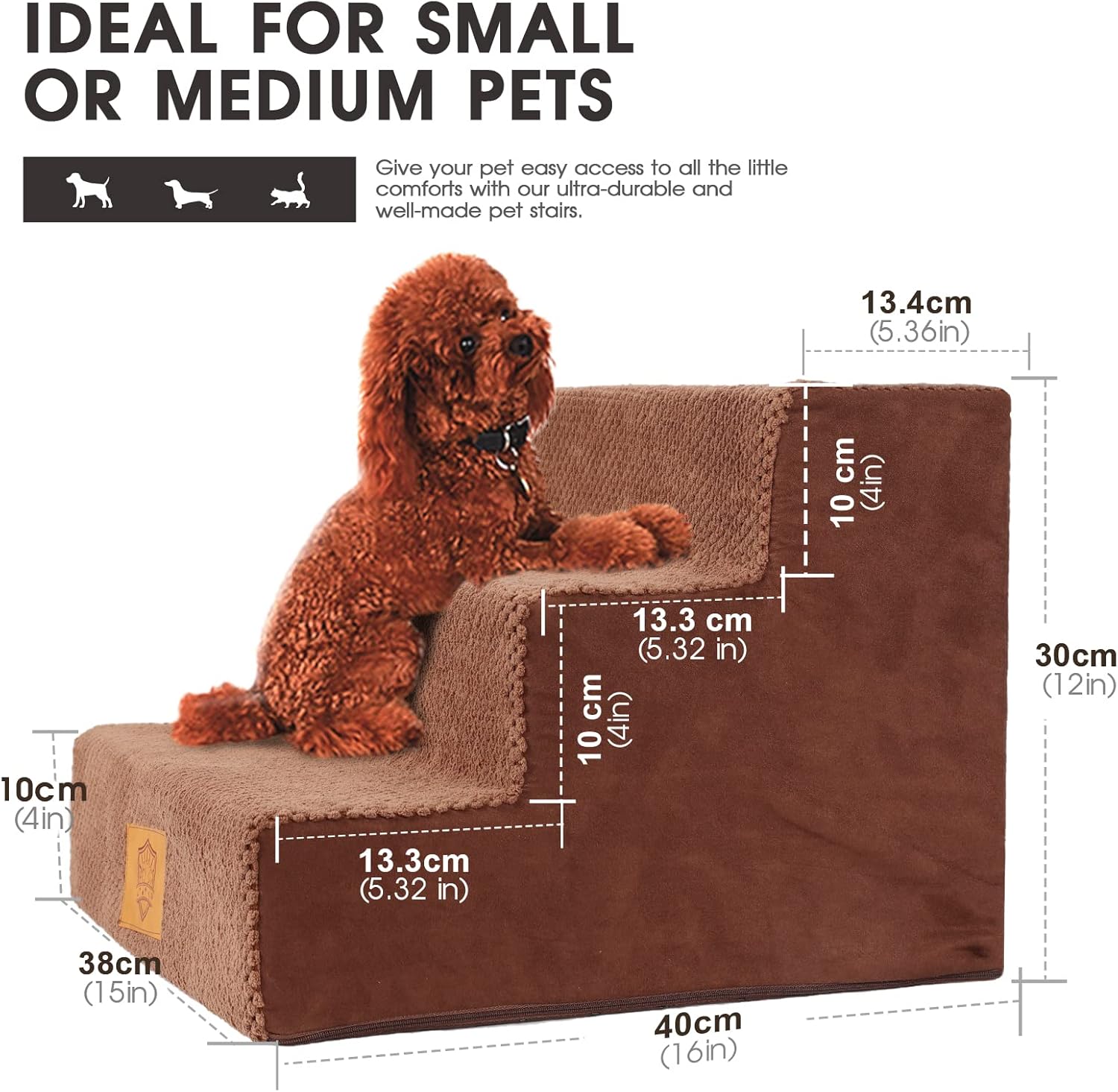 High Density Foam Pet Stairs with Anti-Slip Waterproof Cover, 11.8" H P213003