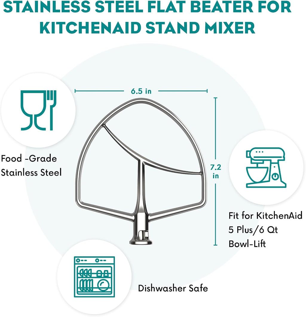 Stainless Steel Flat Beater for KitchenAid Stand Mixer, 5Plus/6Qt Bowl-Lift Paddle Attachment C275951