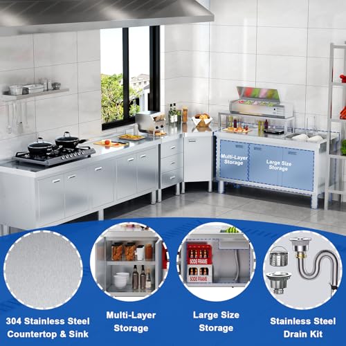 Freestanding Stainless Steel Utility Sink with Cabinet, 21.66 x 63 x 35.43 inches M633889