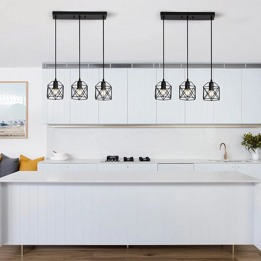 Black Finish 3 Lights Cage Pendant Lighting O837