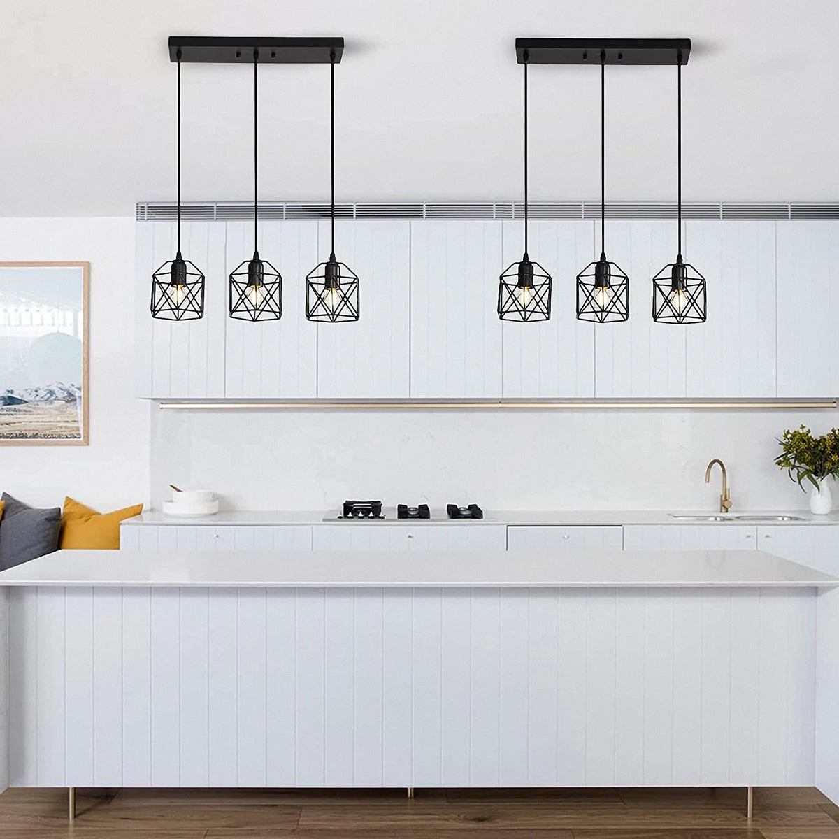 Black Finish 3 Lights Cage Pendant Lighting O837