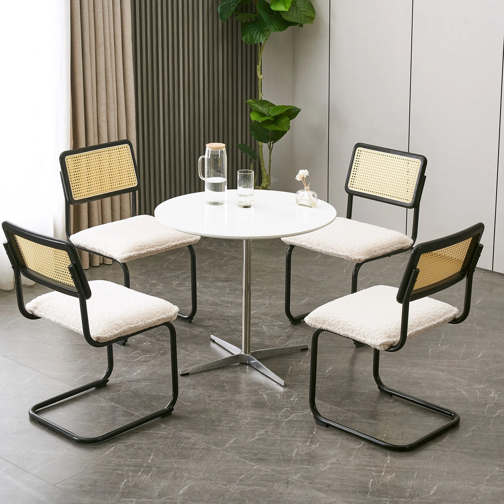 Faux Leather Rattan Dining Chairs Set of 2 with Metal Legs N4069