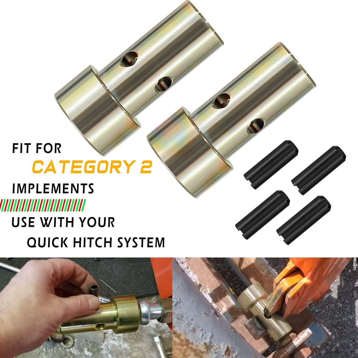 2 Pairs Cat 2 Quick Hitch Adapter Bushings Set for Category II 3-Point Tractor U991887