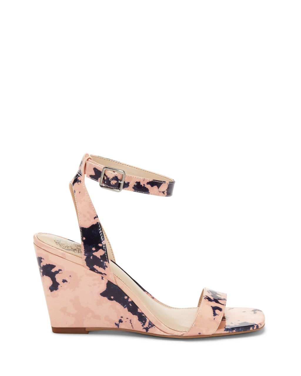 Leather Square-Toe Wedges, Size 7-1/2 Medium, Blush Navy A399