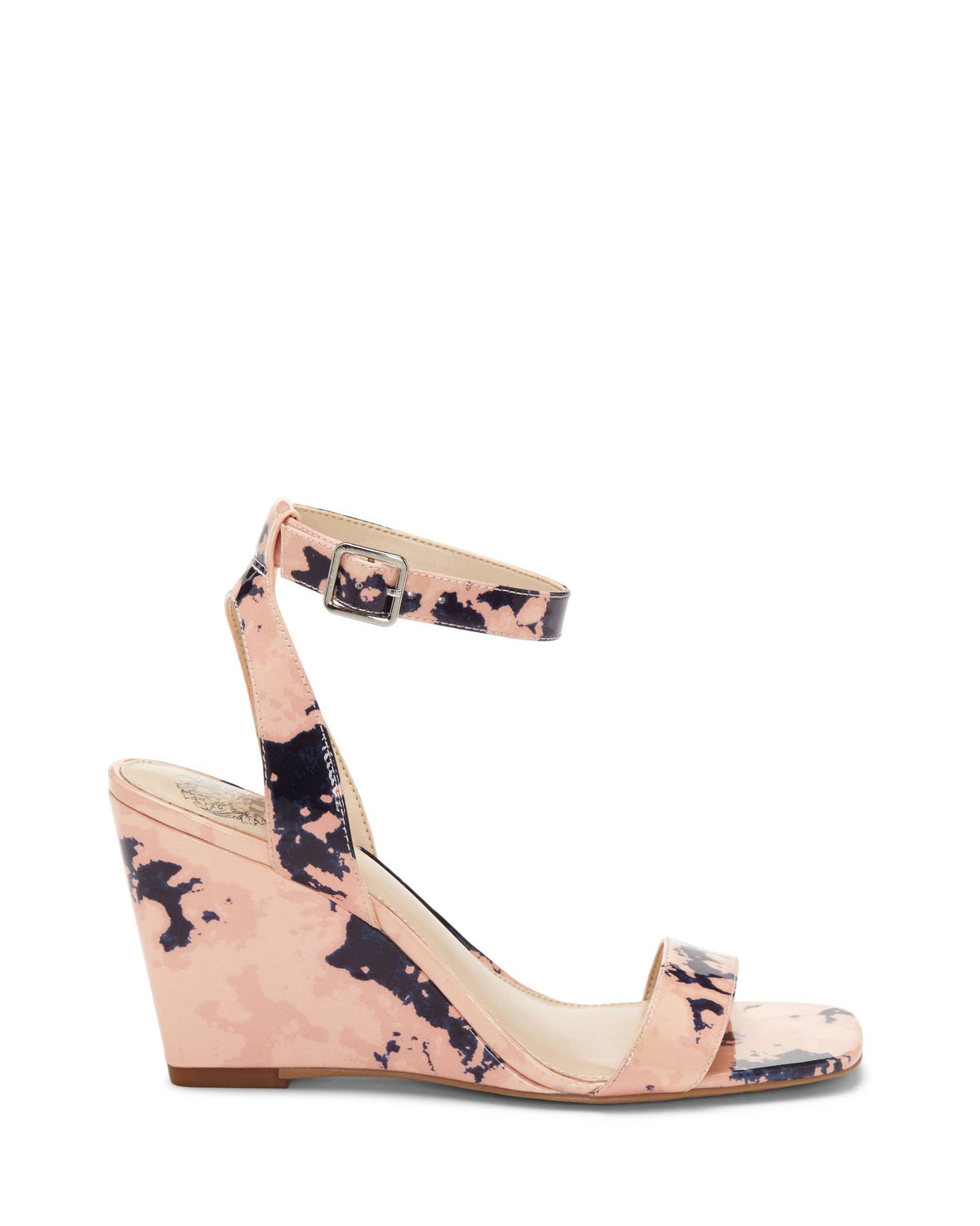 Leather Square-Toe Wedges, Size 7-1/2 Medium, Blush Navy A399