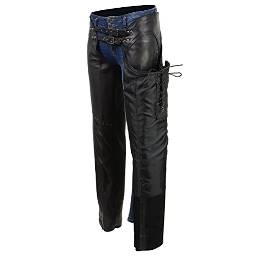 Black Low-Rise Waist Front Double Buckle Rivet Detailing Motorcycle Chaps R864