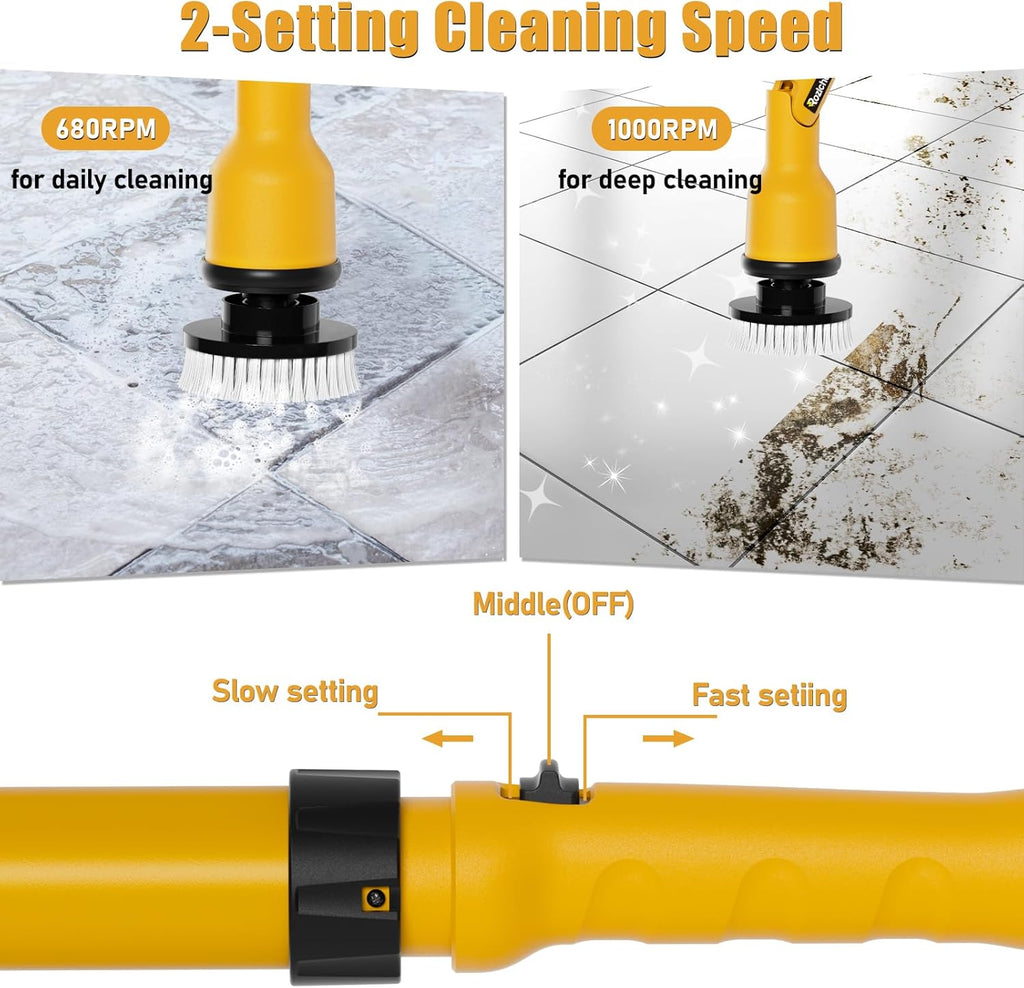 Cordless Power Spin Scrubber with Adjustable Extension Arm and 8 Replaceable Cleaning Heads A908350