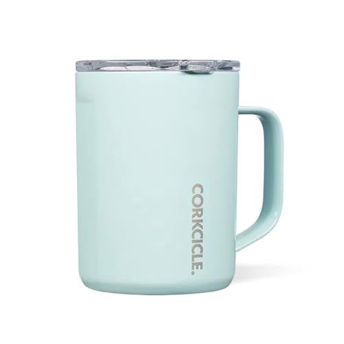 16 oz Powder Blue Stainless Steel Coffee Mug with Lid and Handle J480