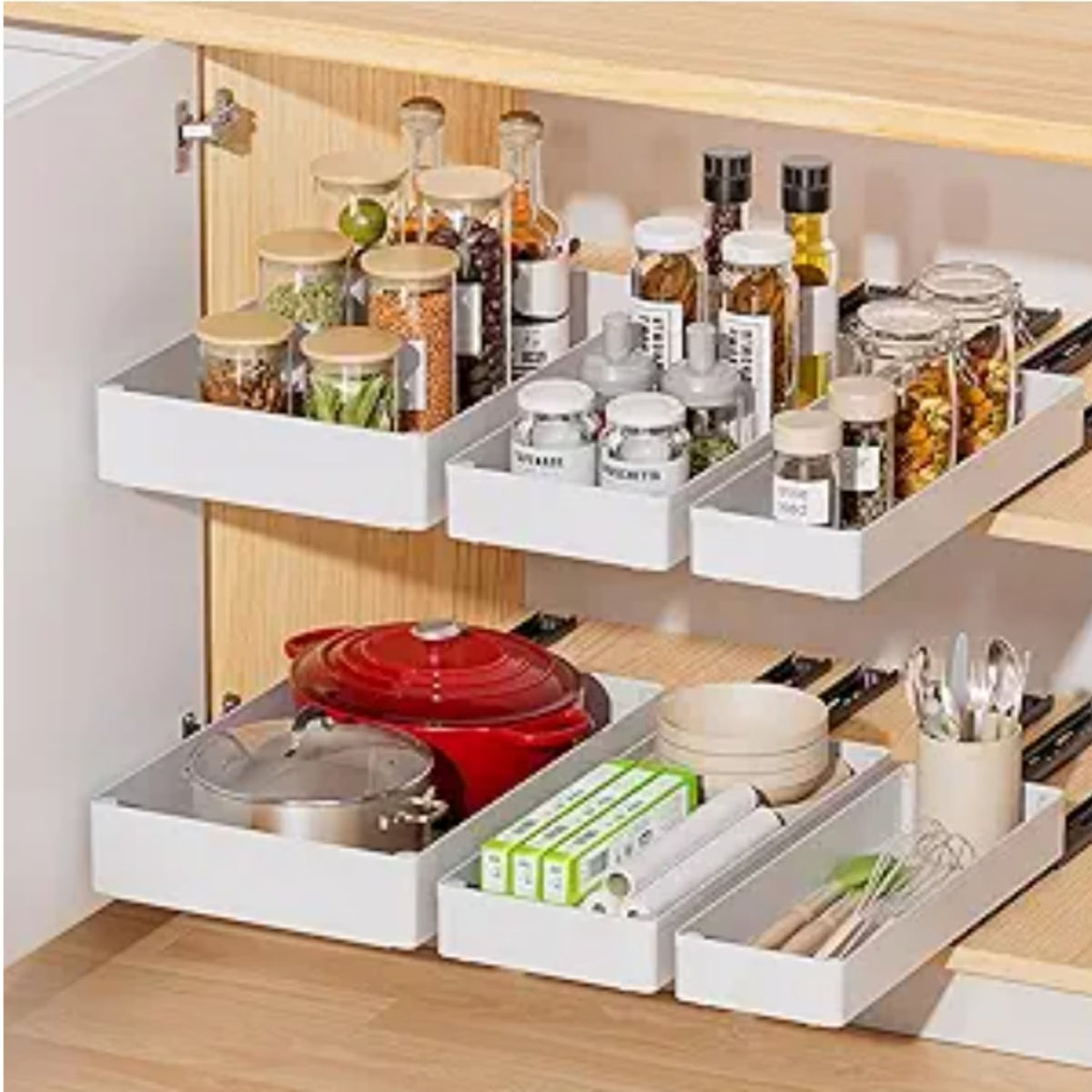 3 Pack Pull Out Cabinet Organizer, 15.7 Deep Slide Out Drawers Shelf Storage B29561