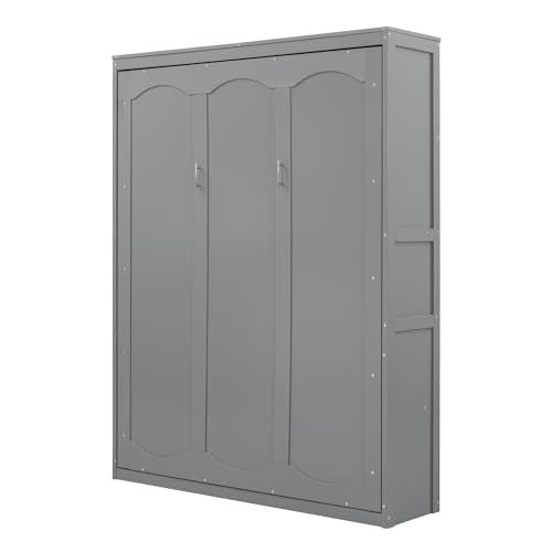 Gray Queen Murphy Bed Frame with Storage Shelves F370
