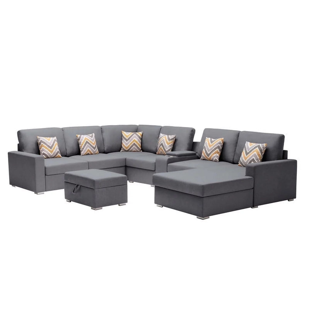 Gray Linen Fabric 8 Pc Reversible Chaise Sectional X722