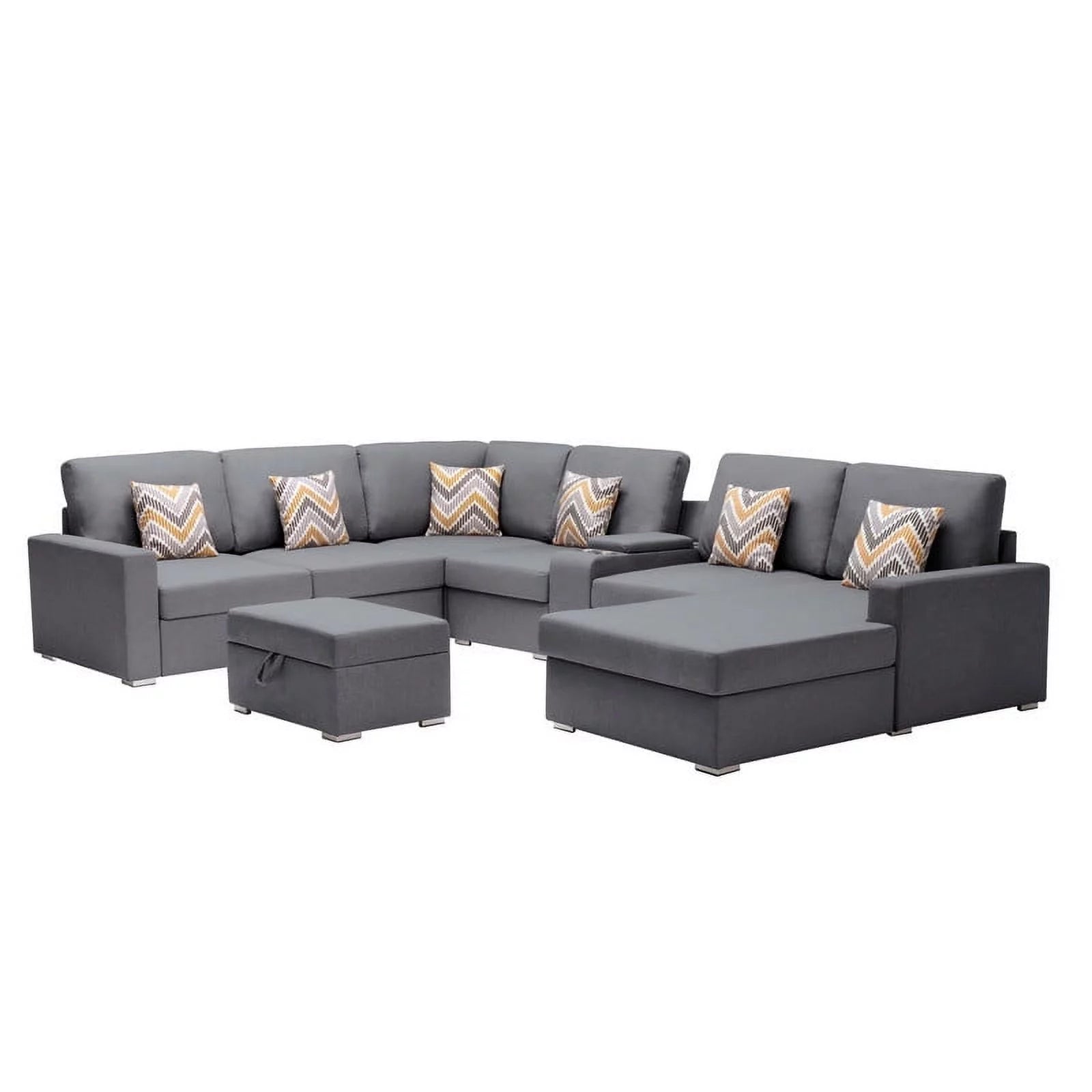 Gray Linen Fabric 8 Pc Reversible Chaise Sectional X722
