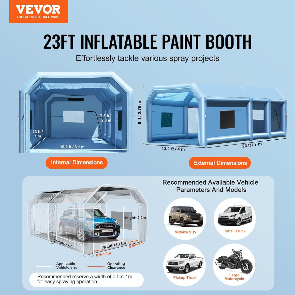 23 x 13.1 x 9 ft Inflatable Spray Booth with Blowers and Air Filter System Q647