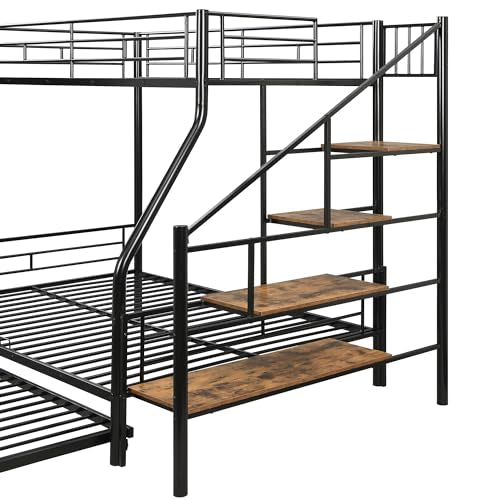 Twin Over Twin Metal Bunk Bed with Drawers (Black) F1989