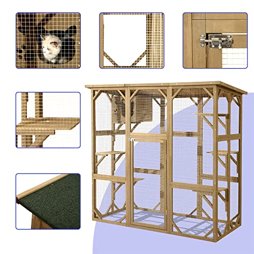 70 Inch Wooden Catio with Resting Box and 6 Jumping Platforms X68210