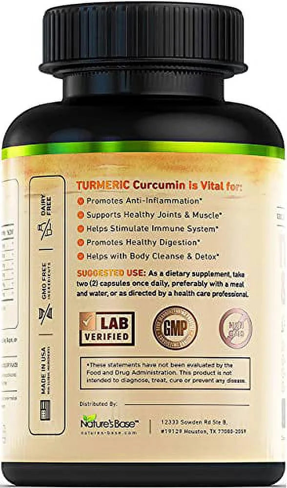 Turmeric Curcumin with Ginger & Apple Cider Vinegar, BioPerine Black Pepper, 95% Curcuminoids, Antioxidant Supplement W256
