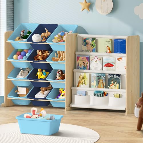 12 Bin 4 Shelf Toy Storage Organizer with Bookshelf L1583