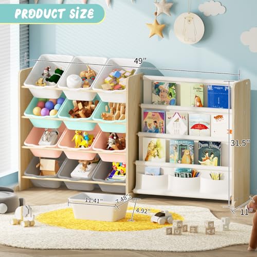 12 Bin 4 Shelf Toy Storage Organizer with Bookshelf L1583