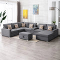 Gray Linen Fabric 8 Pc Reversible Chaise Sectional X722
