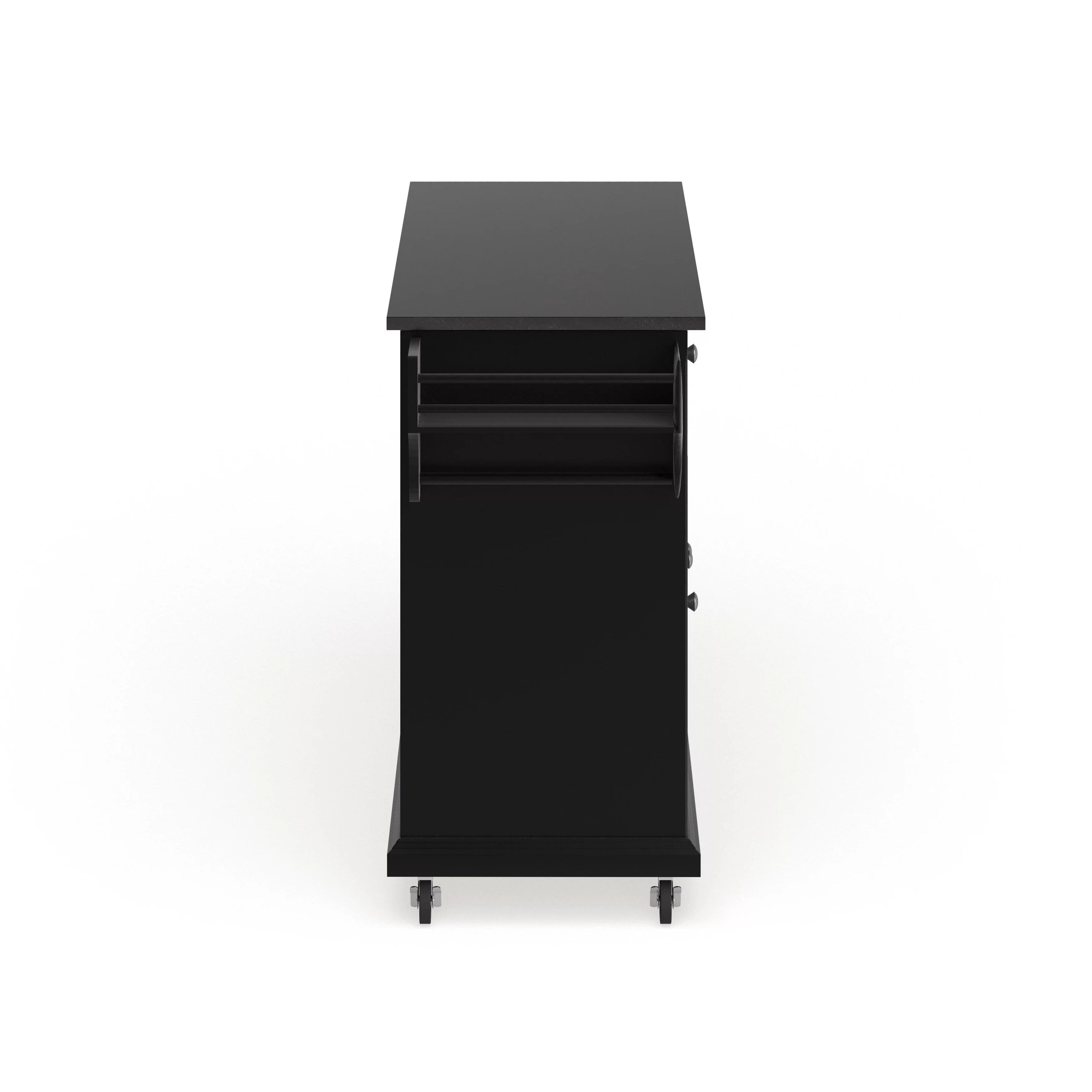 Black Wood Kitchen Cart with Solid Black Granite Top O493128