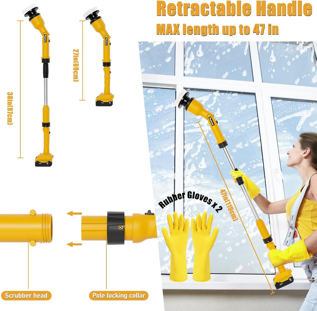 Cordless Power Spin Scrubber with Adjustable Extension Arm and 8 Replaceable Cleaning Heads A908350