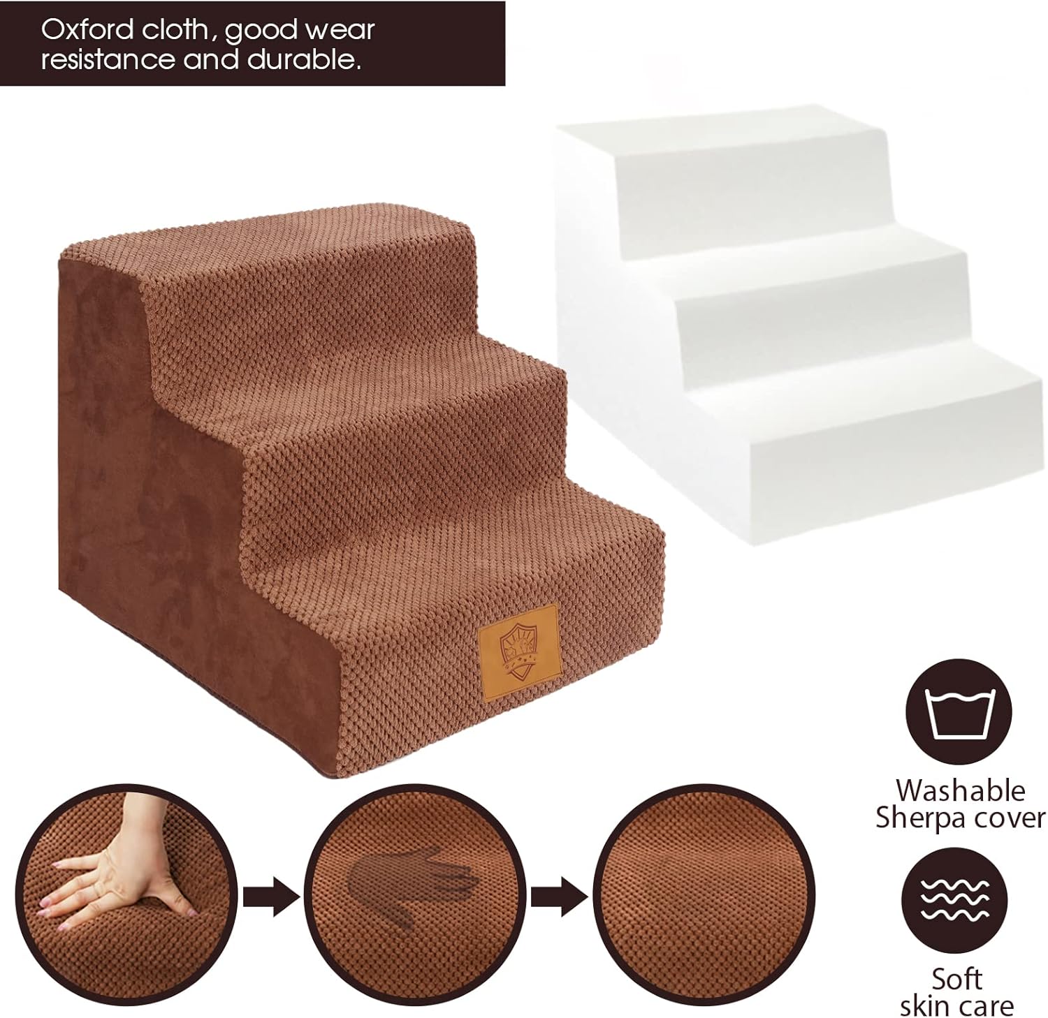 High Density Foam Pet Stairs with Anti-Slip Waterproof Cover, 11.8" H P213003