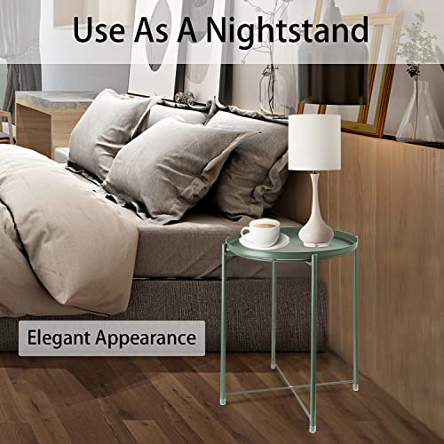 Green Round Metal Tray Side Table D2472