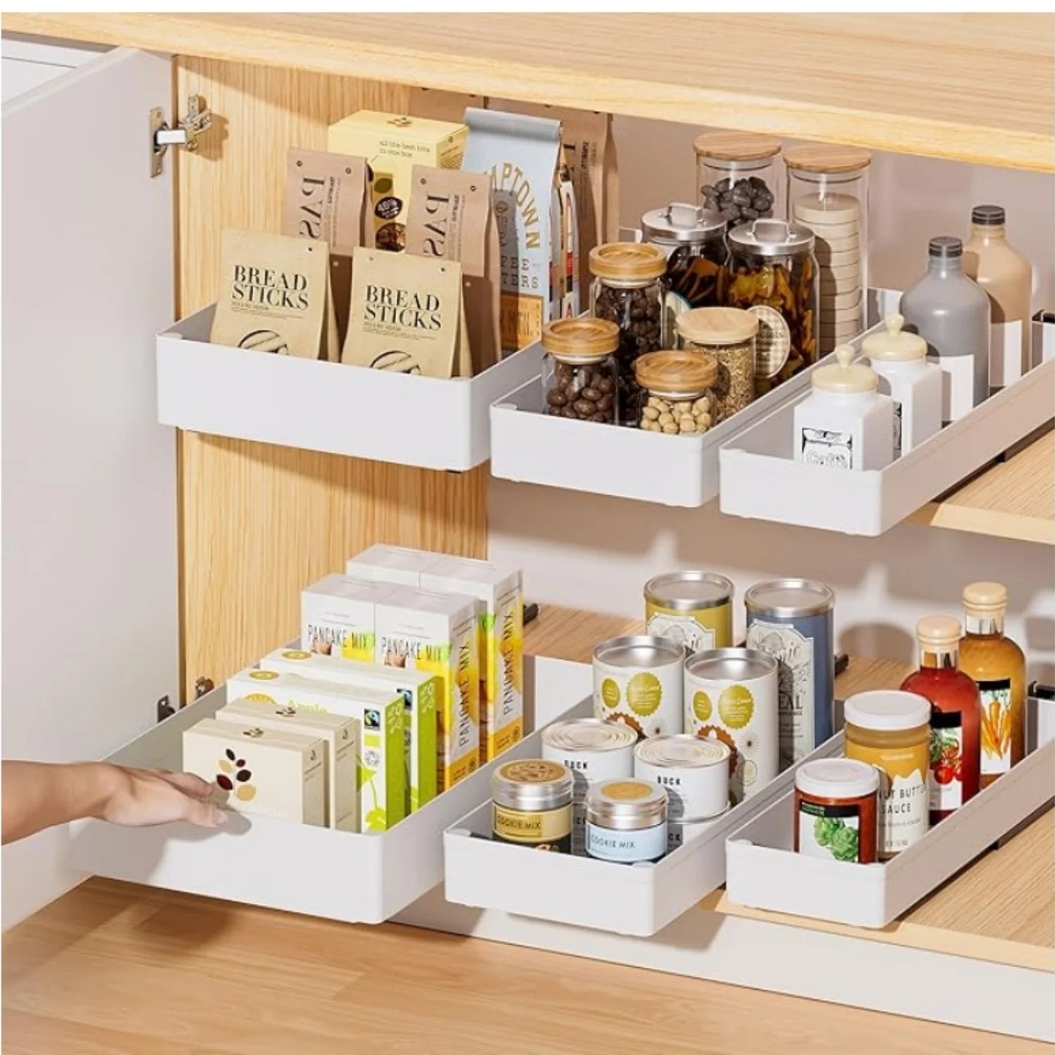 3 Pack Pull Out Cabinet Organizer, 15.7 Deep Slide Out Drawers Shelf Storage B29561
