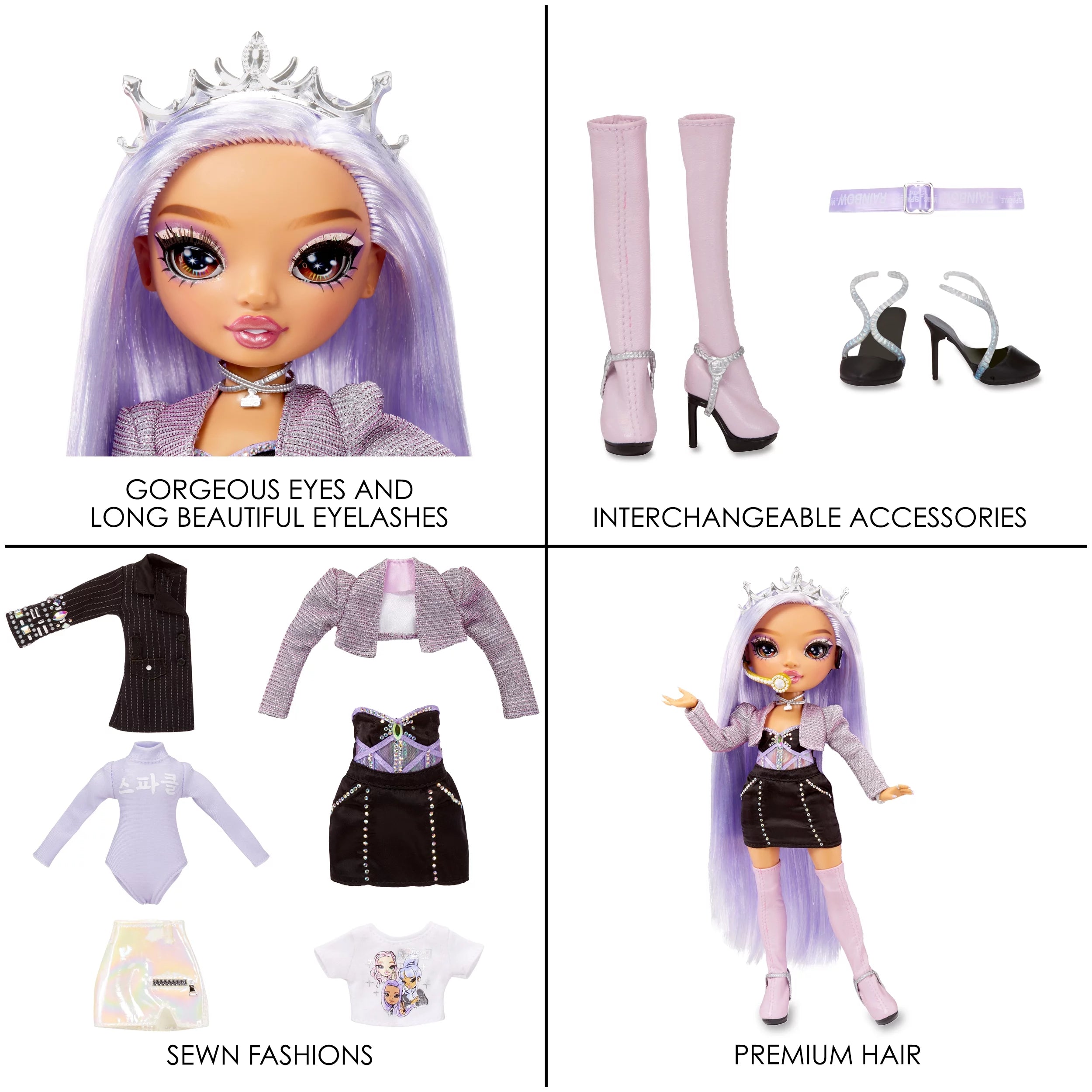 Purple Lilac Fashion Doll with 2 Designer Outfits and Microphone Headset Y846