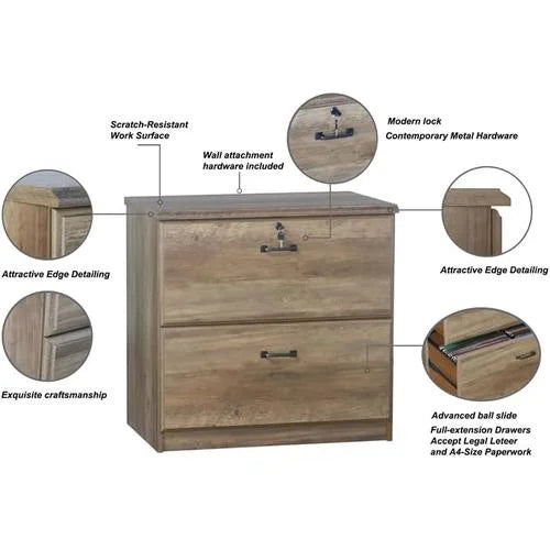 2 Drawer Lateral Filing Cabinet In Rustic Oak L5855