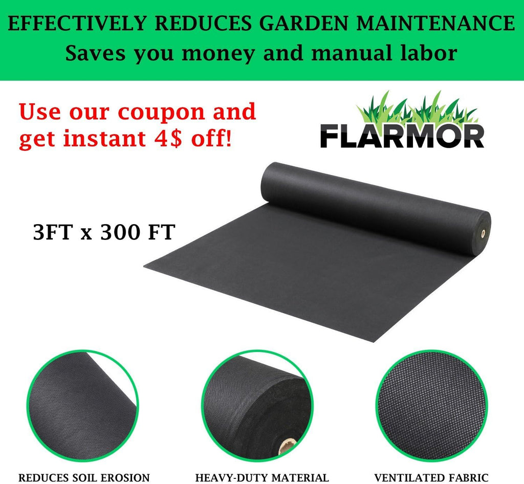 Heavy Duty Weed Barrier Garden Fabric Roll 1.8 oz 3 Ft X 300 Ft Pack of 2 E4178