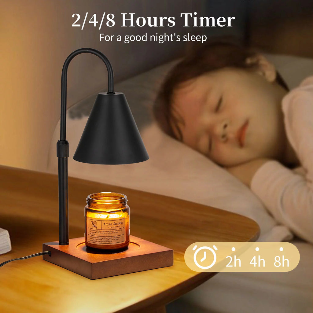 Black Walnut Electric Candle Warmer with Adjustable Height Dimmable Light 2 Bulbs D2351