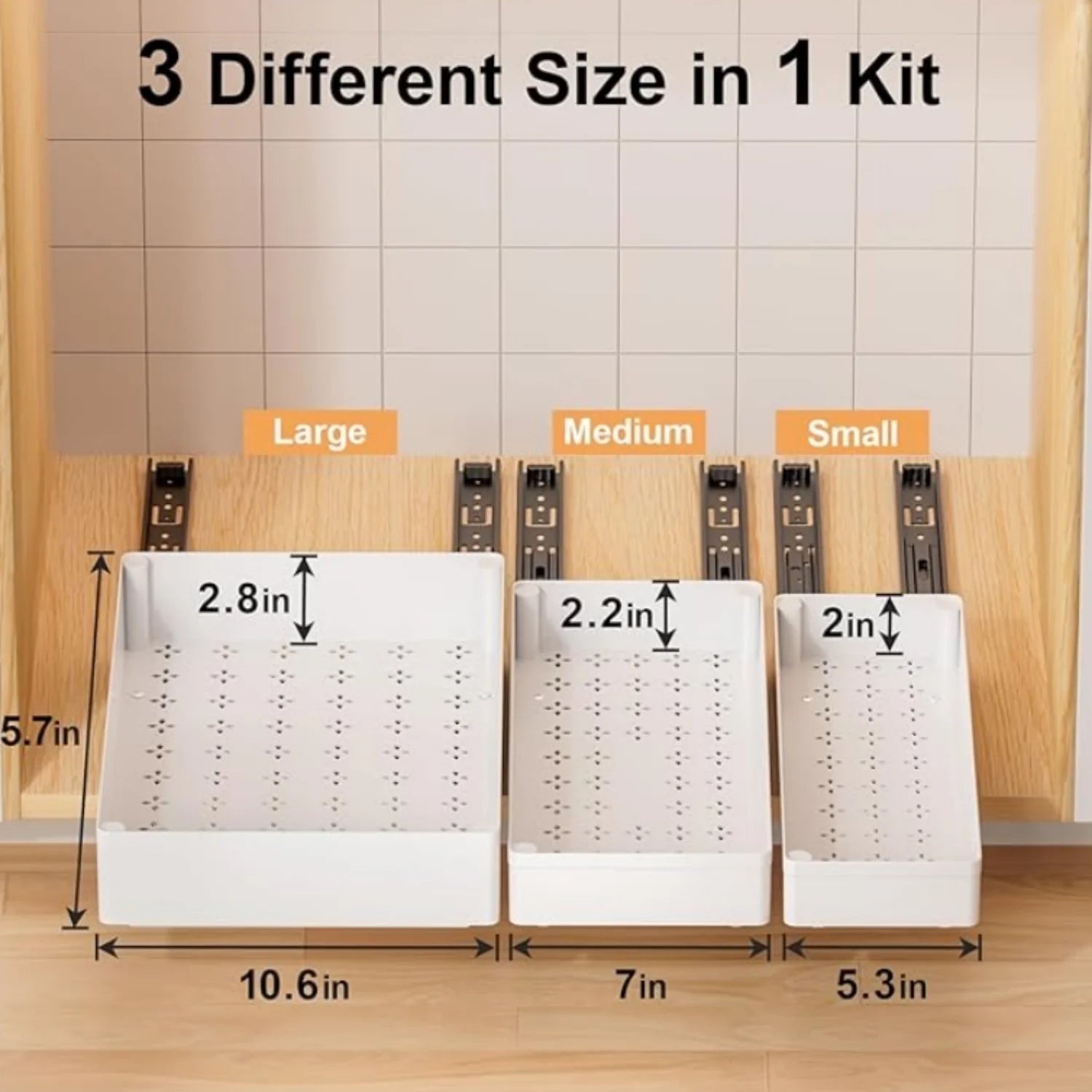 3 Pack Pull Out Cabinet Organizer, 15.7 Deep Slide Out Drawers Shelf Storage B29561