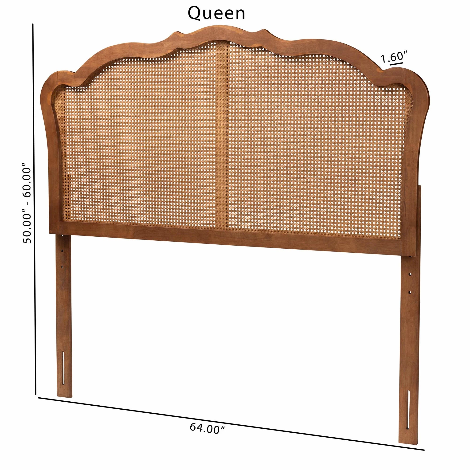 Ash Walnut Finished Wood Queen Size Headboard with Rattan X154645