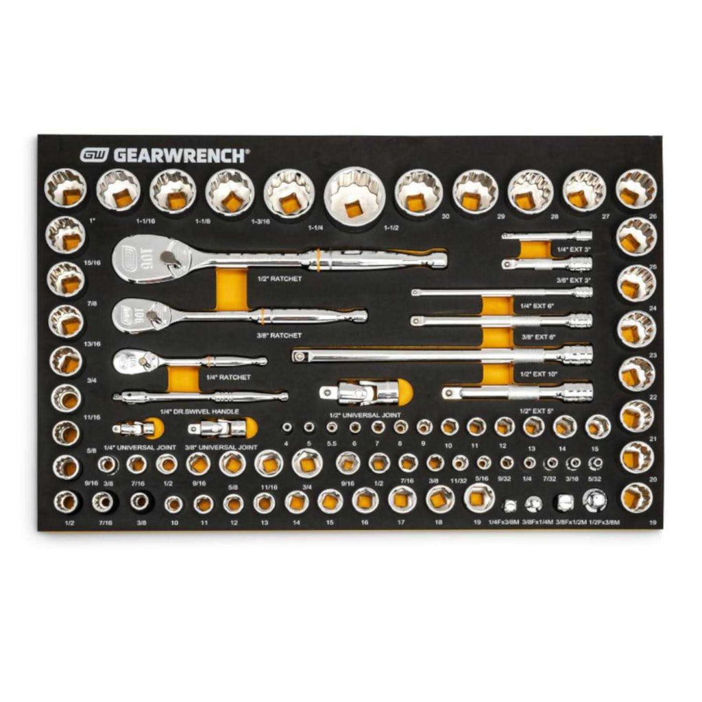 83 Pc. 1/4 3/8 1/2 90-Tooth SAE/Metric Mechanics Tool Set with EVA Foam Tray A838790