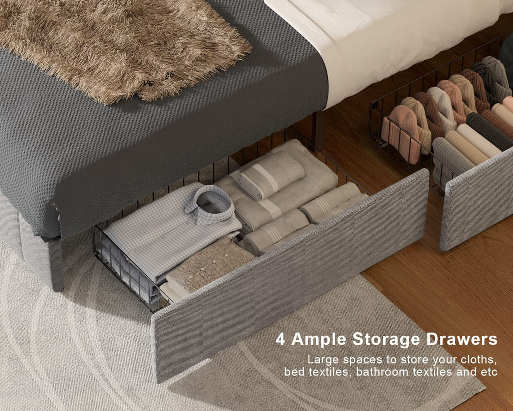 Light Grey Full Size Bed Frame with Storage Drawers L5521