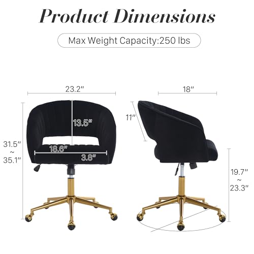 Black Corduroy Height Adjustable Swivel Desk Chair with Gold Base I29293