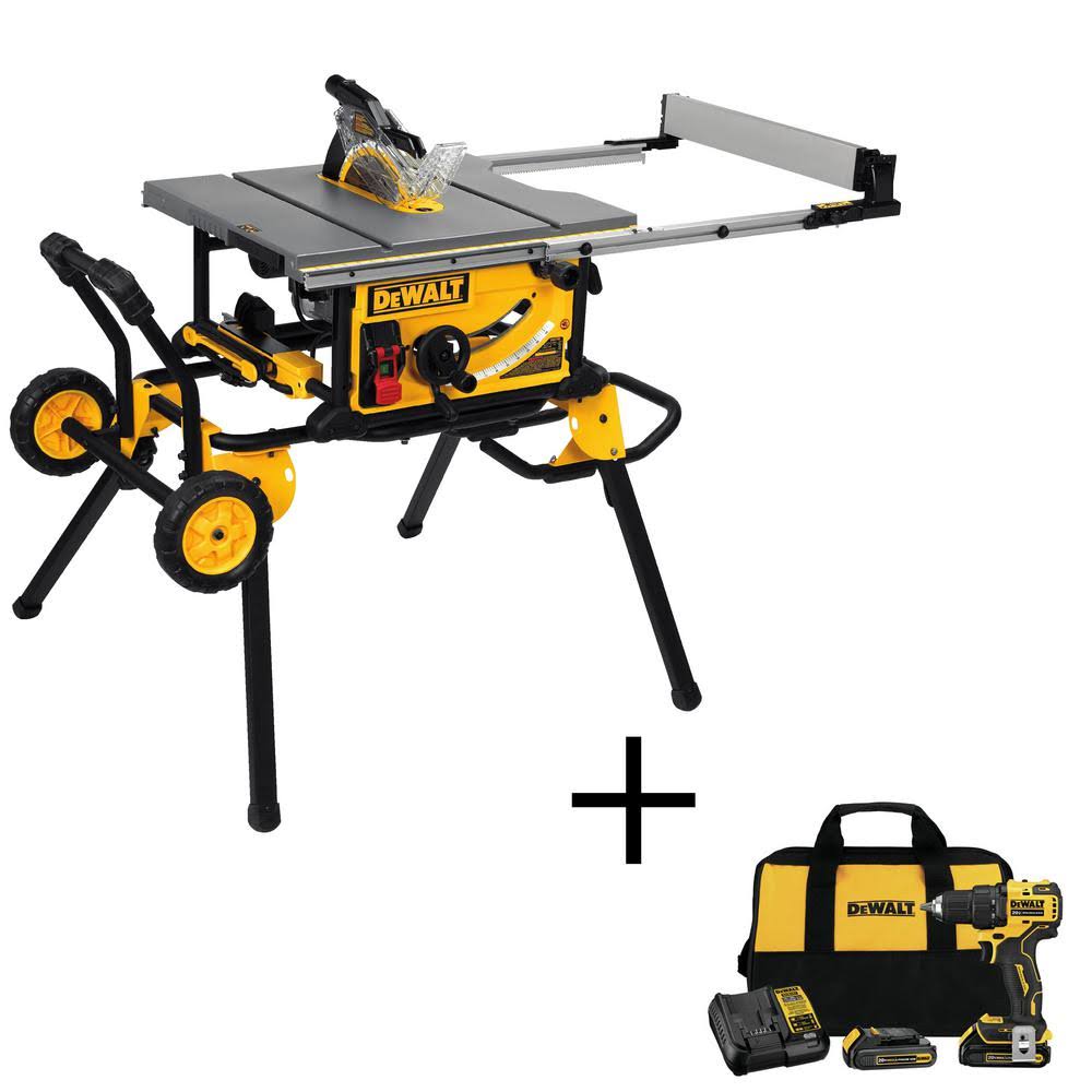 15 Amp Corded 10 in. Job Site Table Saw with Rolling Stand and Drill Driver Kit C6875