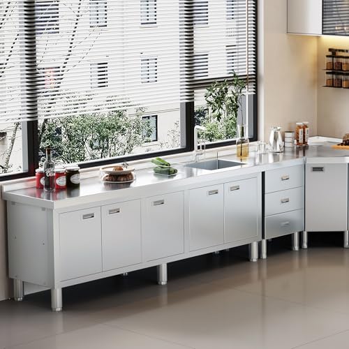 Freestanding Stainless Steel Utility Sink with Cabinet, 21.66 x 63 x 35.43 inches M633889