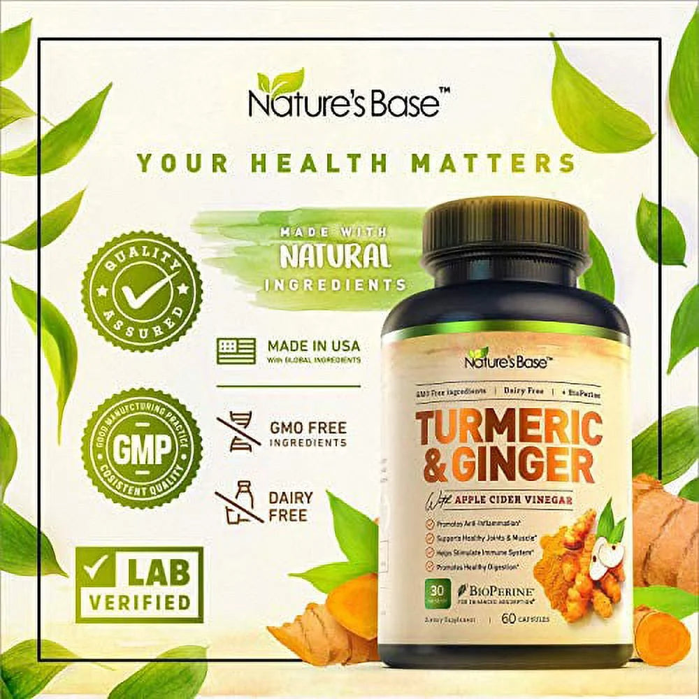 Turmeric Curcumin with Ginger & Apple Cider Vinegar, BioPerine Black Pepper, 95% Curcuminoids, Antioxidant Supplement W256