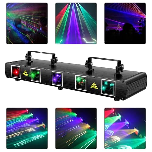 5 Beam Sound Activated DJ Party Lights RGBYC LED Music Projector with Remote Control DMX N239218