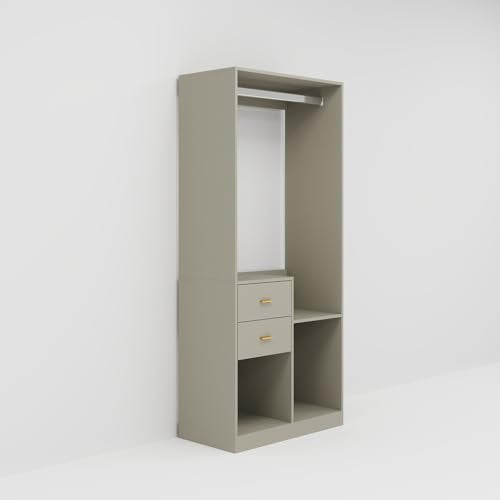 Wooden Closet System with 4 Drawers and Shelves and 2 Hanging Rods S13576
