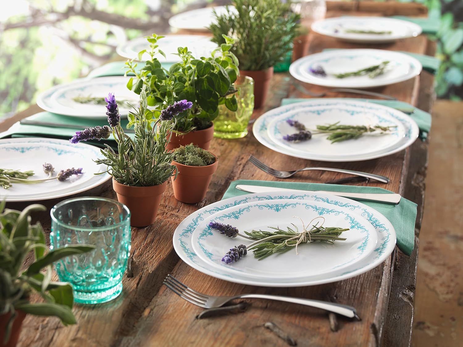 16-Piece Dinnerware Set, Turquoise/White B48086