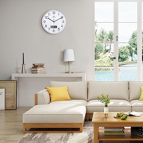 Black Wall Clock with Date Month Day of Week and Temperature Silent Non-Ticking Battery Operated Clock I9804