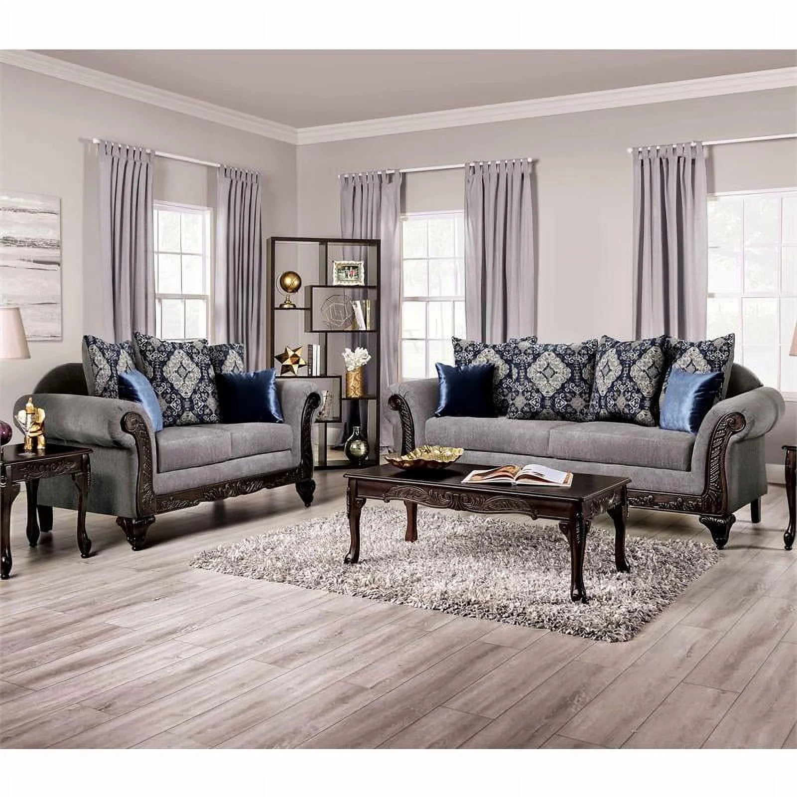 Gray Chenille 2-Piece Sofa Set E159133