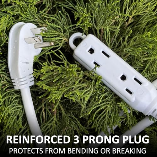 White 6 ft Flat Plug 3 Outlet Extension Cord I374